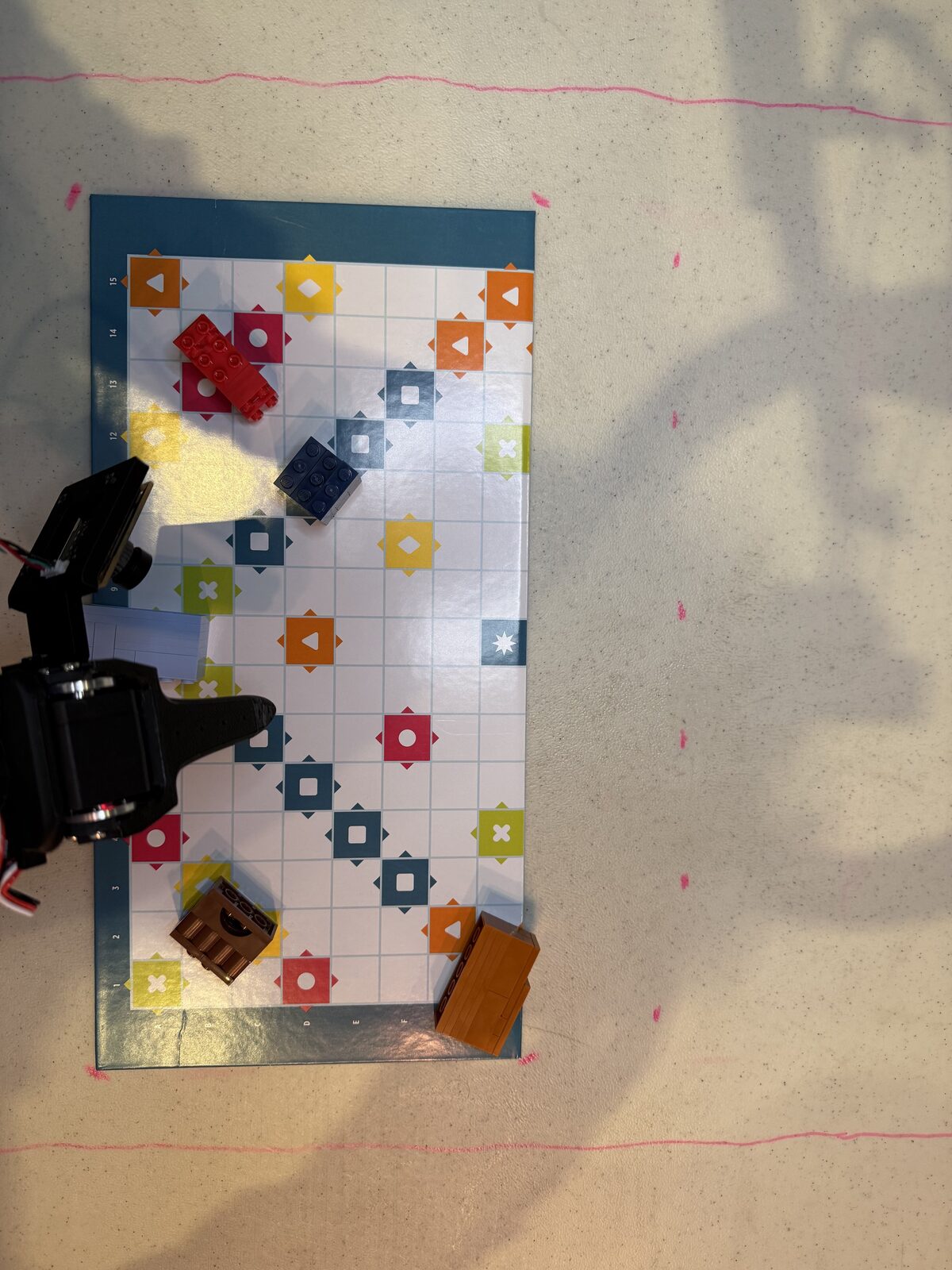 Overhead view of the board with placed blocks